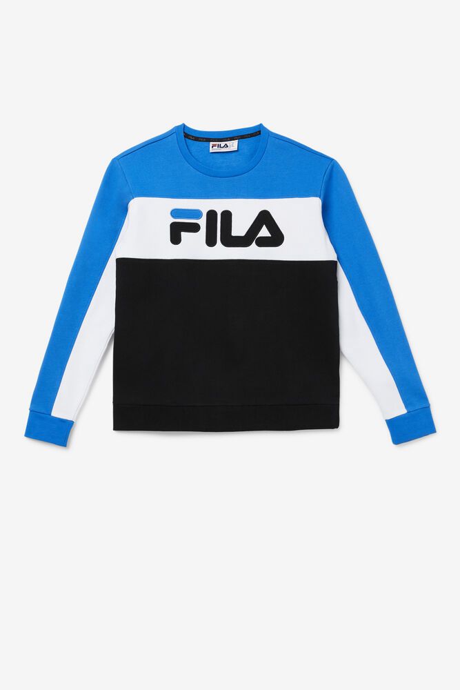 Fila Sweatshirt Mens Blue/White/Black - Lesner Fleece Crew - Philippines 8072963-WD